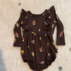 Kyte BABY Brown Mushroom Print Ruffle One-Piece